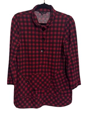 John Mark Size Small Red Black Buffalo Check Blouse Top Stretch Artsy Boho